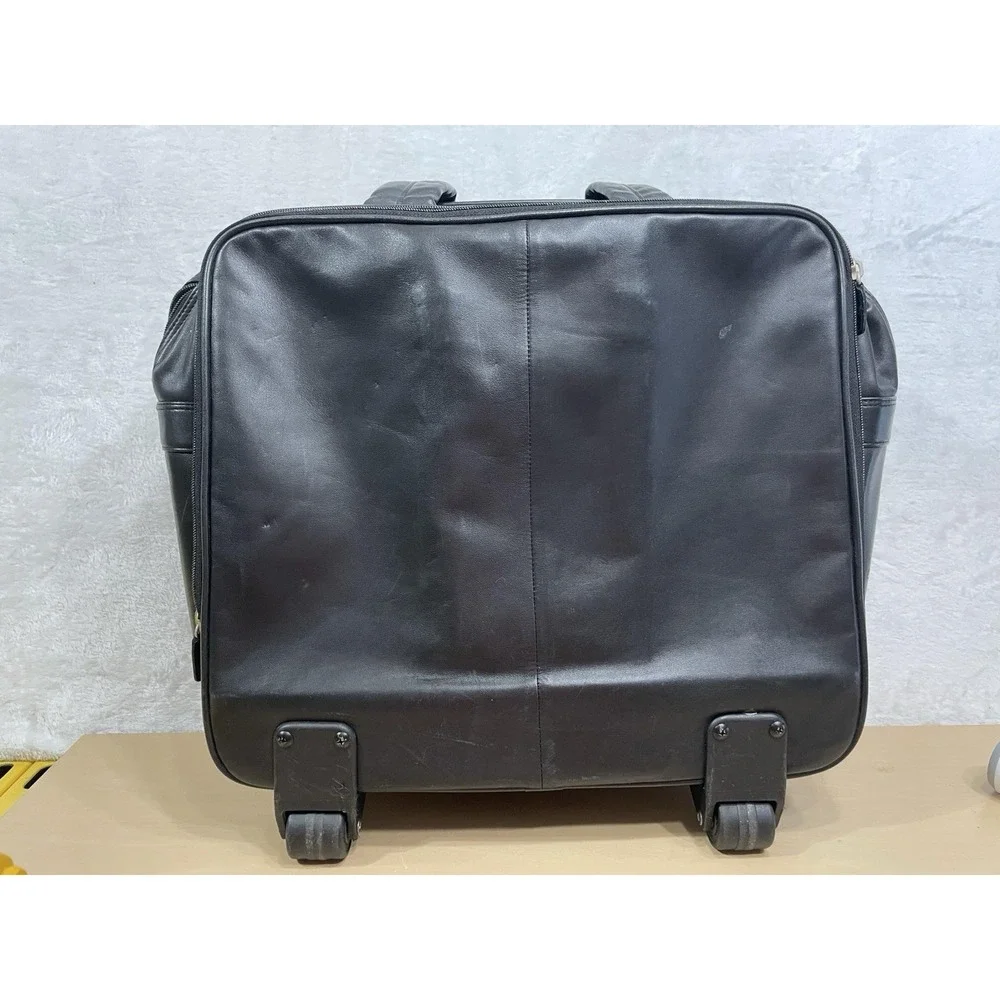 Levenger Evanger Leather Rolling Briefcase Laptop Bag Wheels Telescoping Handle